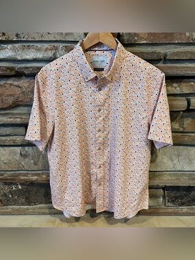 Henri James Short-Sleeve Orange Patterned Button-Up Shirt